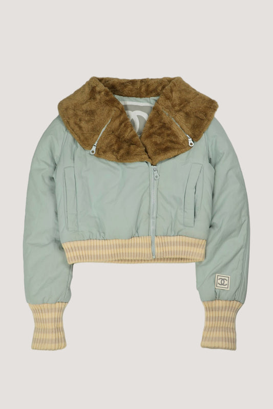 Chanel Sports Fall 2001 Blue CC Fur Bomber Jacket