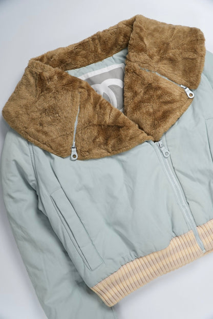 Chanel Sports Fall 2001 Blue CC Fur Bomber Jacket