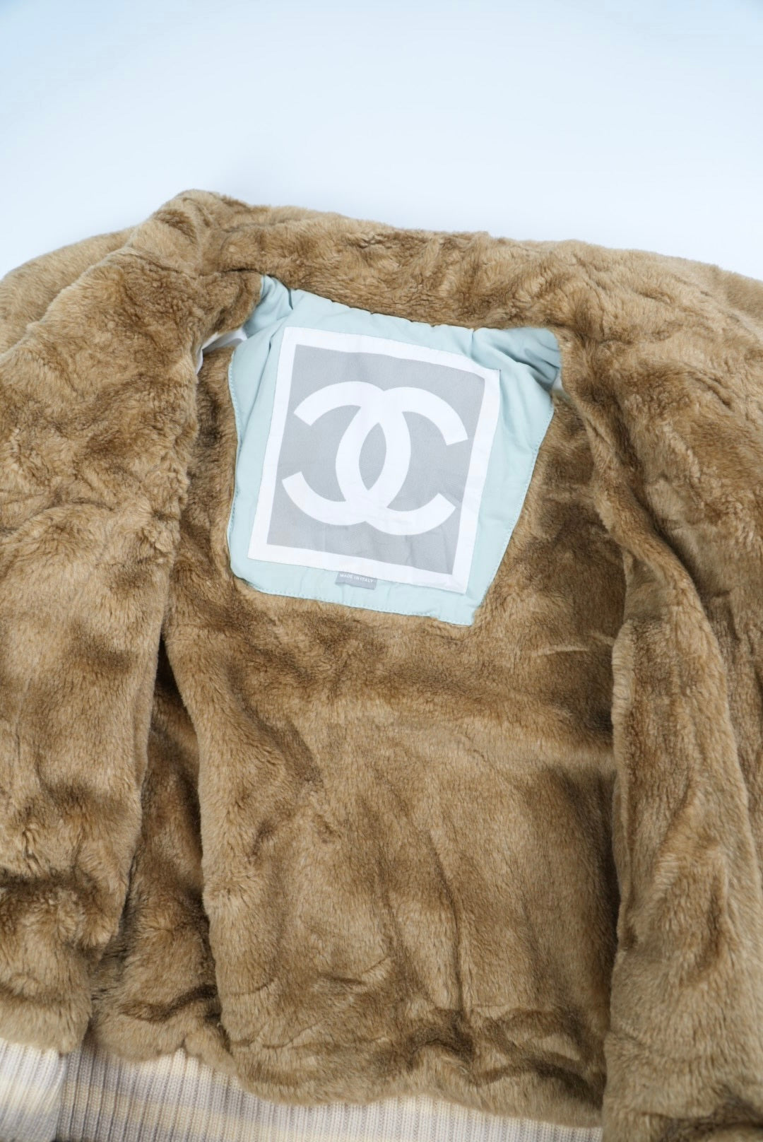 Chanel Sports Fall 2001 Blue CC Fur Bomber Jacket