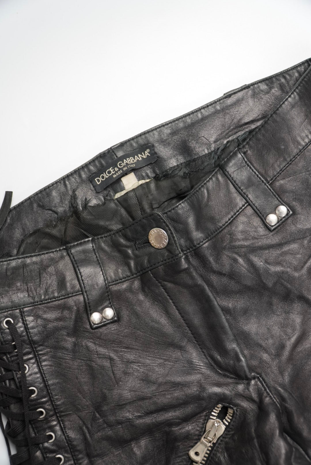 Dolce & Gabbana Archive Bondage Lace-Up Leather Pants