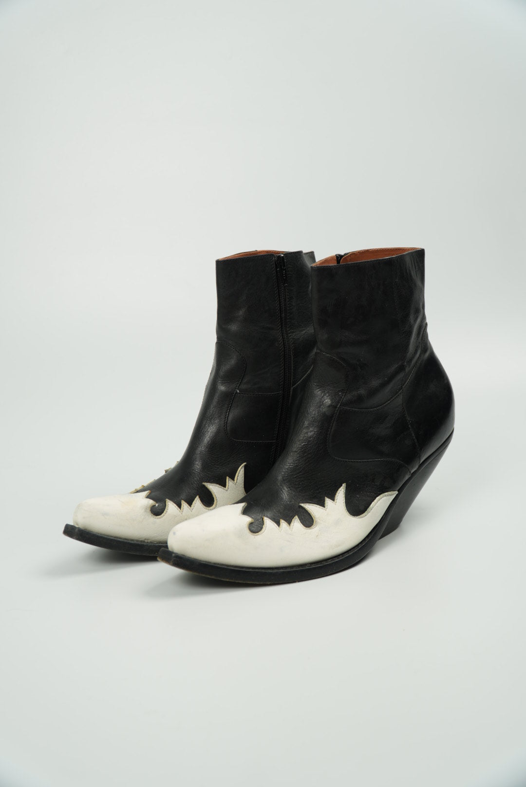 Vetements Black/White Flame Wedge Leather Texan Ankle Boots