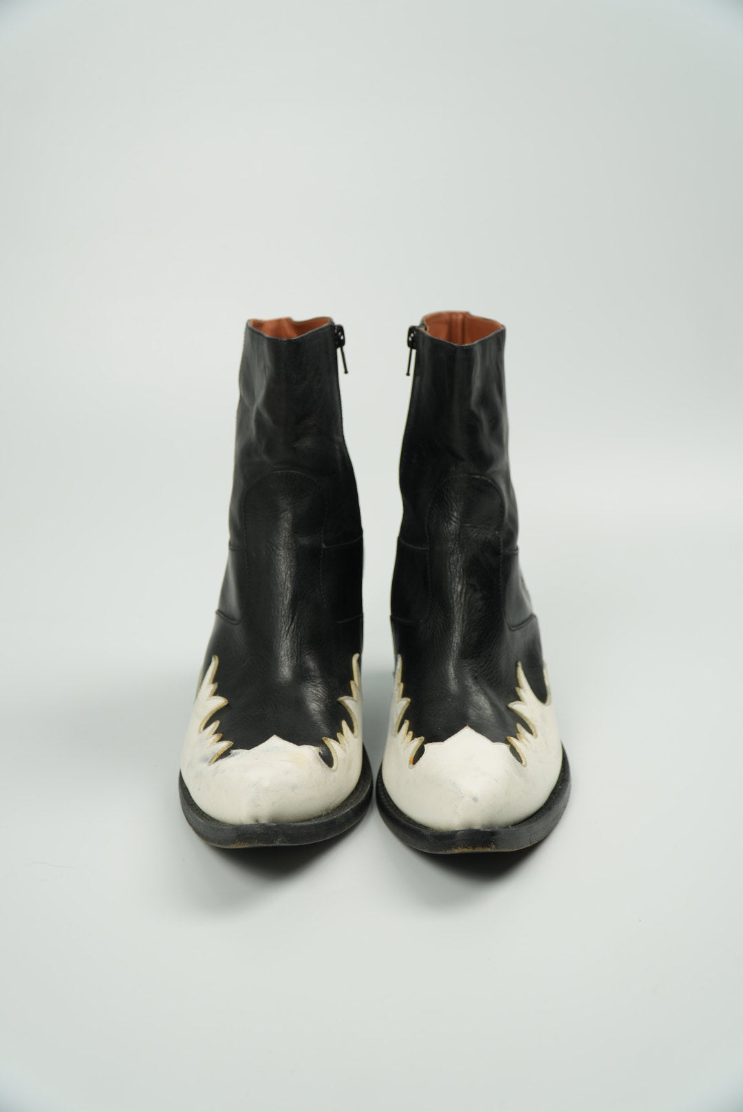 Vetements Black/White Flame Wedge Leather Texan Ankle Boots