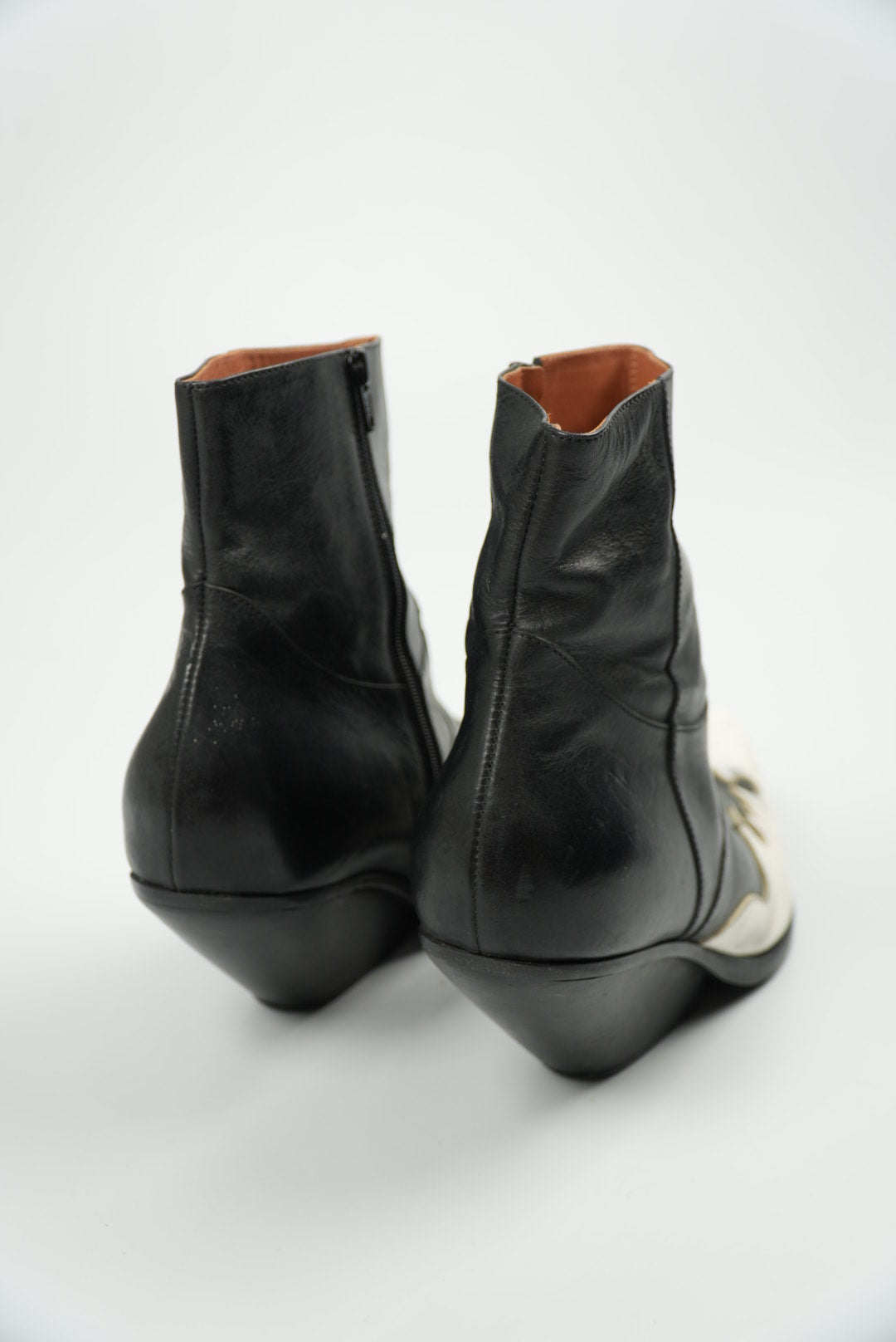 Vetements Black/White Flame Wedge Leather Texan Ankle Boots