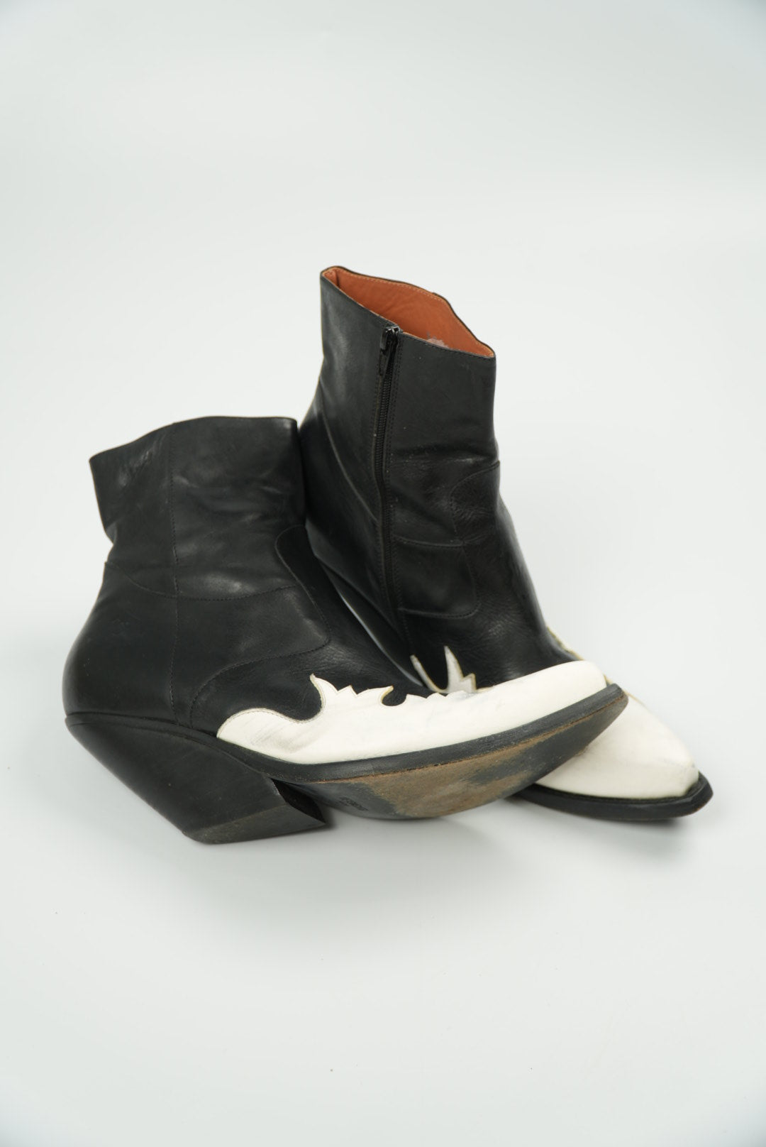 Vetements Black/White Flame Wedge Leather Texan Ankle Boots