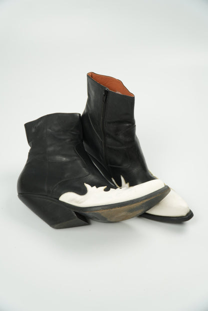 Vetements Black/White Flame Wedge Leather Texan Ankle Boots