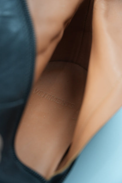 Vetements Black/White Flame Wedge Leather Texan Ankle Boots