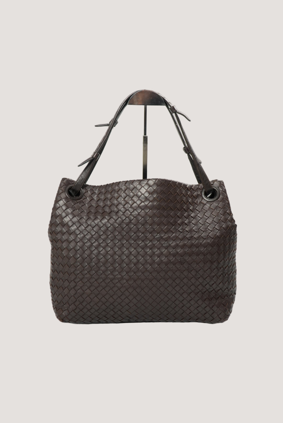 Bottega Veneta Garda Intrecciato Leather Dark Brown Tote Bag