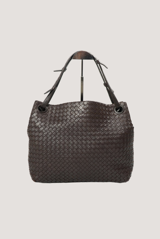 Bottega Veneta Garda Intrecciato Leather Dark Brown Tote Bag