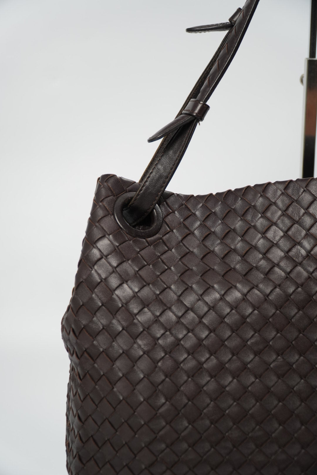 Bottega Veneta Garda Intrecciato Leather Dark Brown Tote Bag