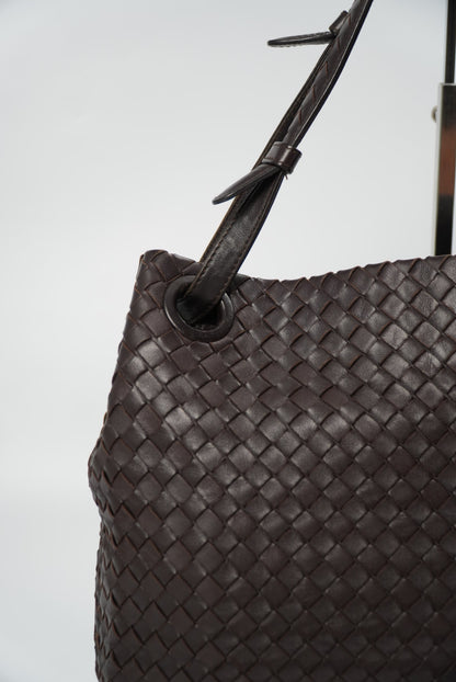 Bottega Veneta Garda Intrecciato Leather Dark Brown Tote Bag