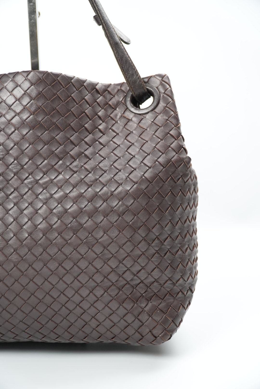 Bottega Veneta Garda Intrecciato Leather Dark Brown Tote Bag