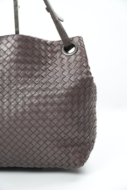 Bottega Veneta Garda Intrecciato Leather Dark Brown Tote Bag