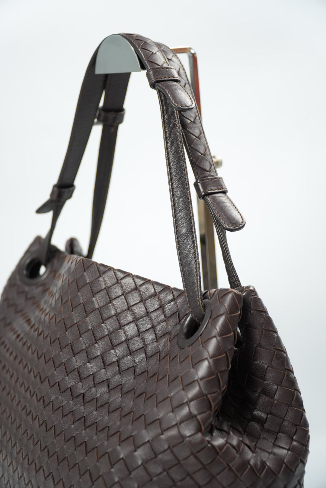 Bottega Veneta Garda Intrecciato Leather Dark Brown Tote Bag