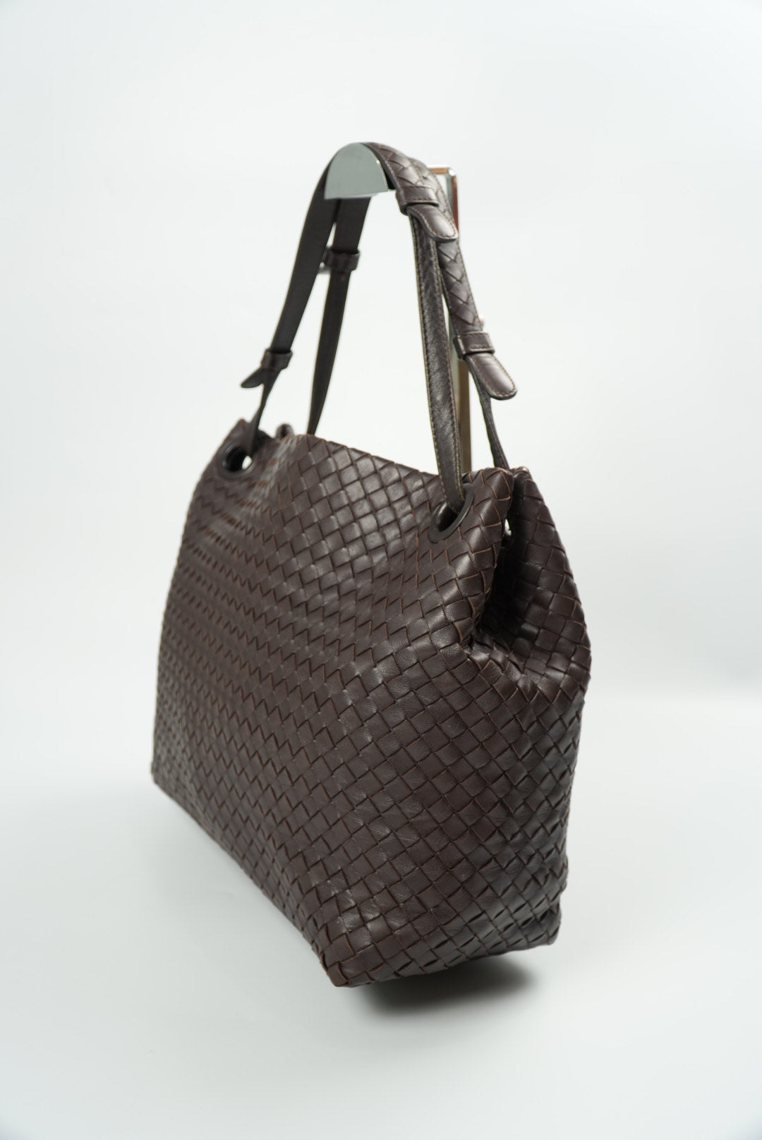 Bottega Veneta Garda Intrecciato Leather Dark Brown Tote Bag