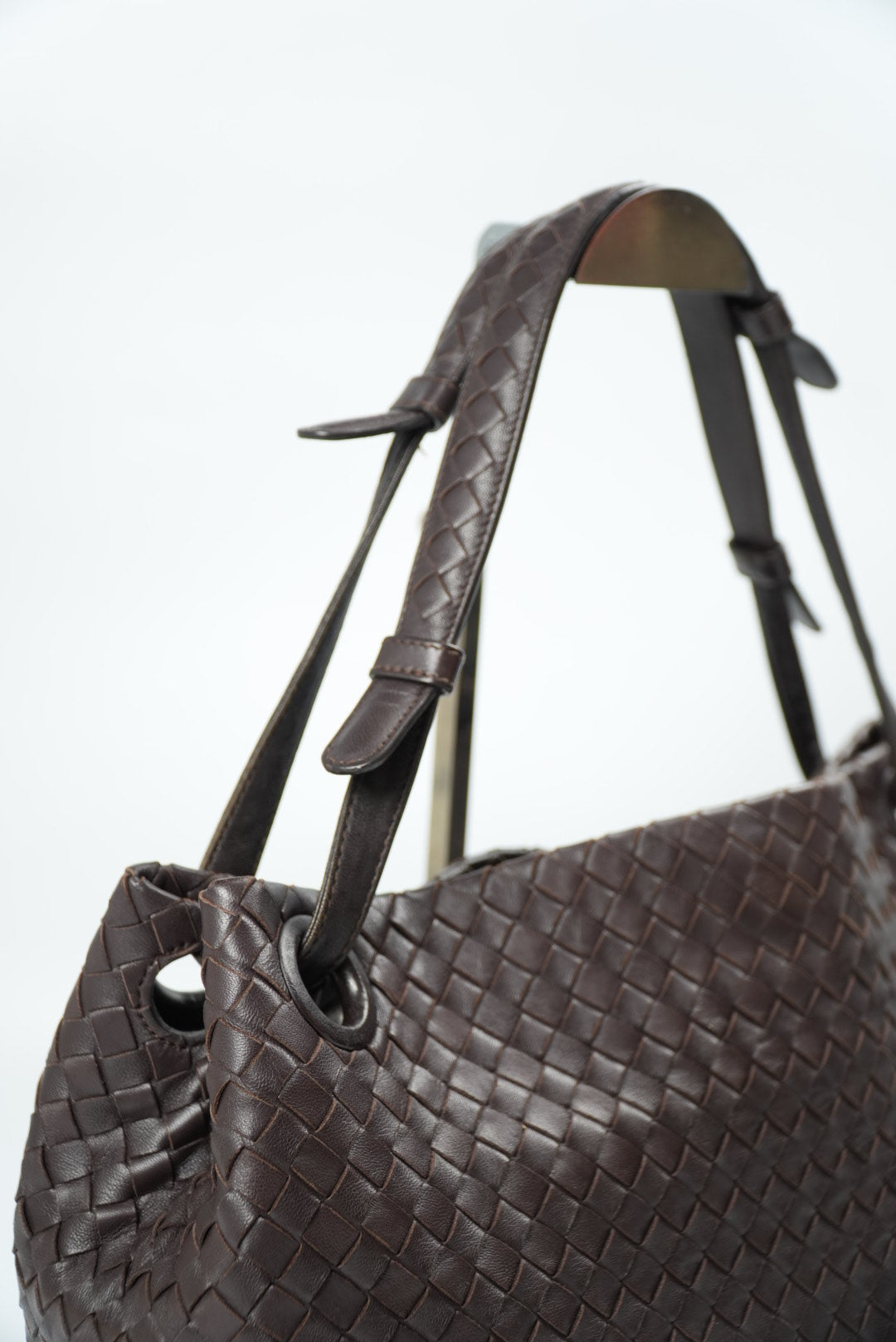 Bottega Veneta Garda Intrecciato Leather Dark Brown Tote Bag