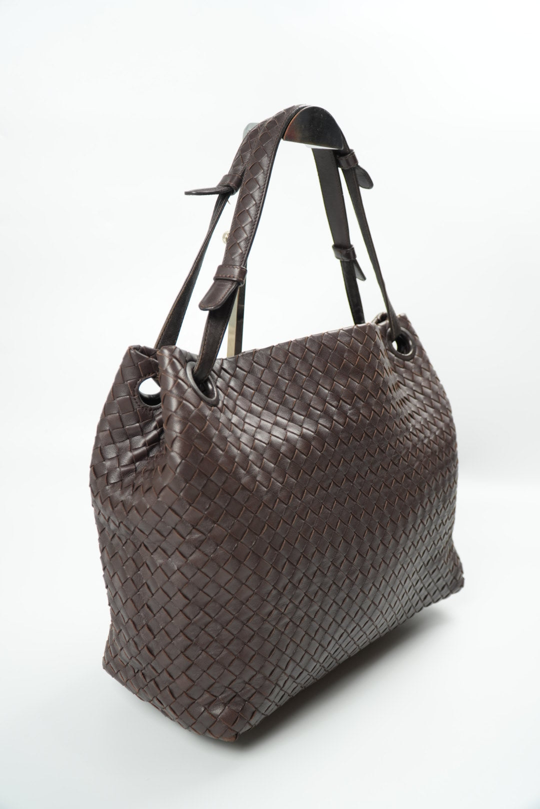 Bottega Veneta Garda Intrecciato Leather Dark Brown Tote Bag