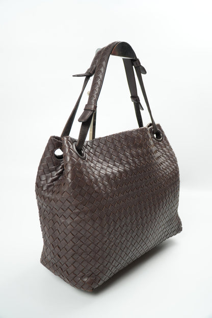 Bottega Veneta Garda Intrecciato Leather Dark Brown Tote Bag