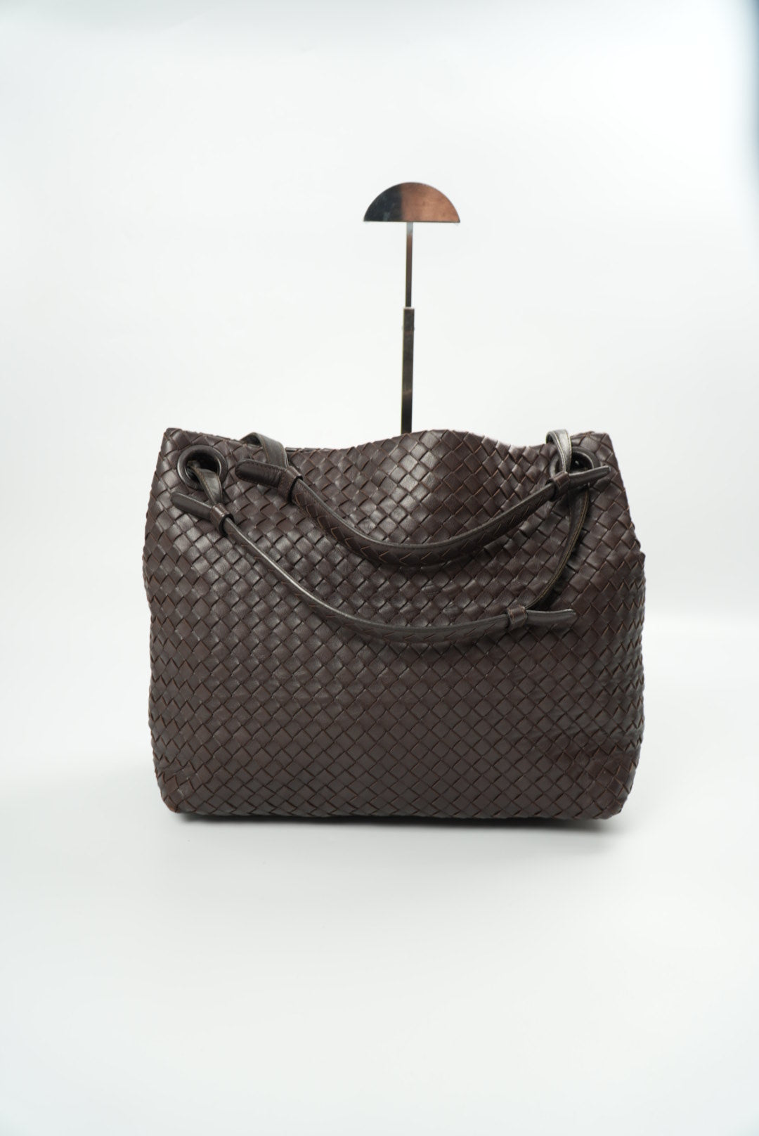 Bottega Veneta Garda Intrecciato Leather Dark Brown Tote Bag