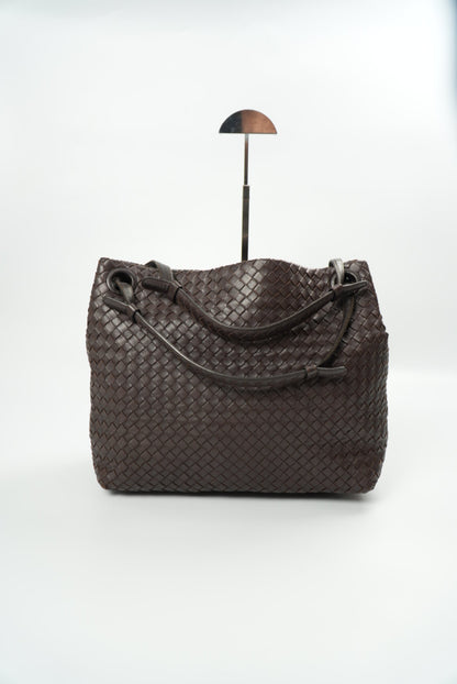 Bottega Veneta Garda Intrecciato Leather Dark Brown Tote Bag