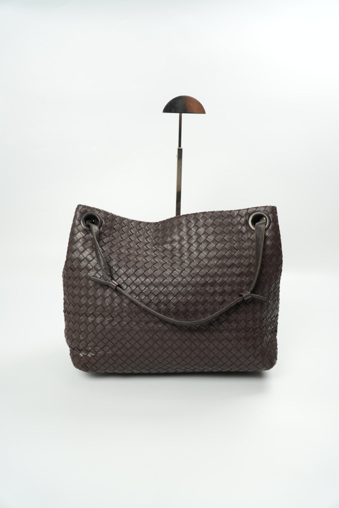 Bottega Veneta Garda Intrecciato Leather Dark Brown Tote Bag