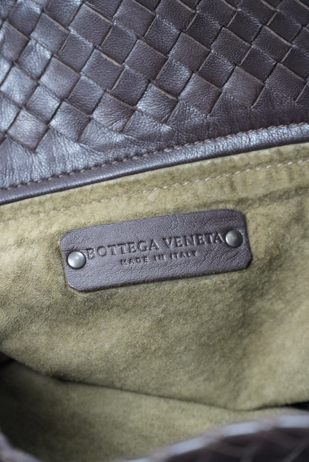 Bottega Veneta Garda Intrecciato Leather Dark Brown Tote Bag