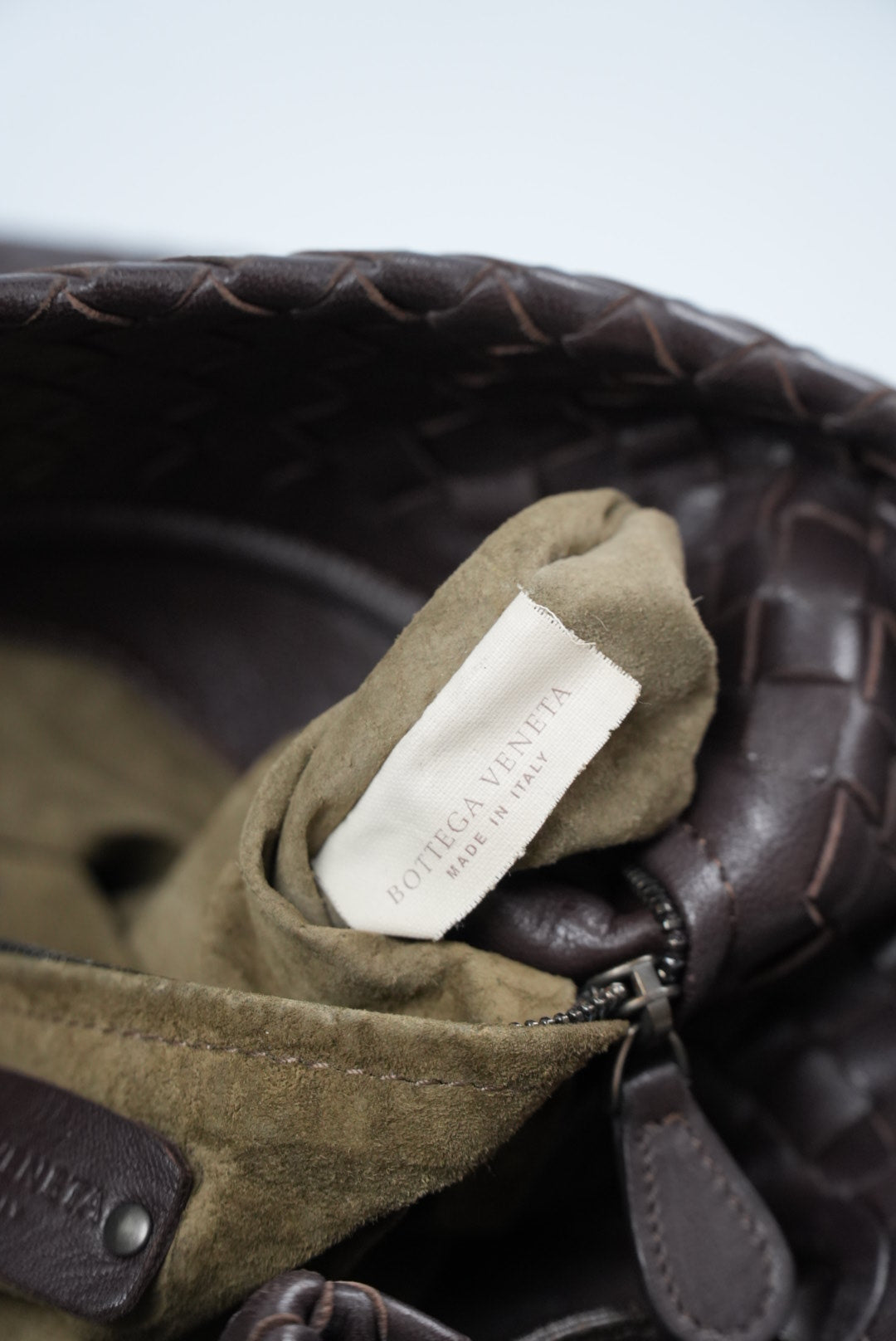 Bottega Veneta Garda Intrecciato Leather Dark Brown Tote Bag