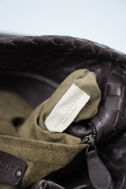 Bottega Veneta Garda Intrecciato Leather Dark Brown Tote Bag