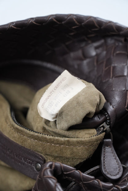 Bottega Veneta Garda Intrecciato Leather Dark Brown Tote Bag