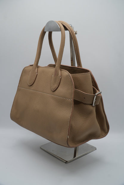 The Row Soft Margaux 10 Top-Handle Bag in Beige Calf Leather