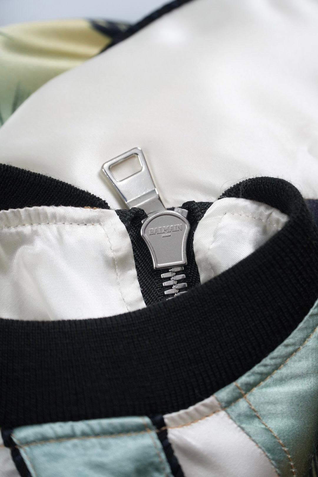 Balmain Palm Tree-Print Satin Bomber Jacket