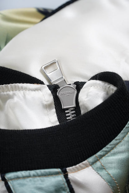 Balmain Palm Tree-Print Satin Bomber Jacket