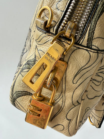 Prada x James Jean Glace Calf Rabbit Print Bauletto Opaline