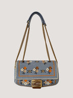 Fendi 2021 Light Blue Wool Knit Floral Baguette