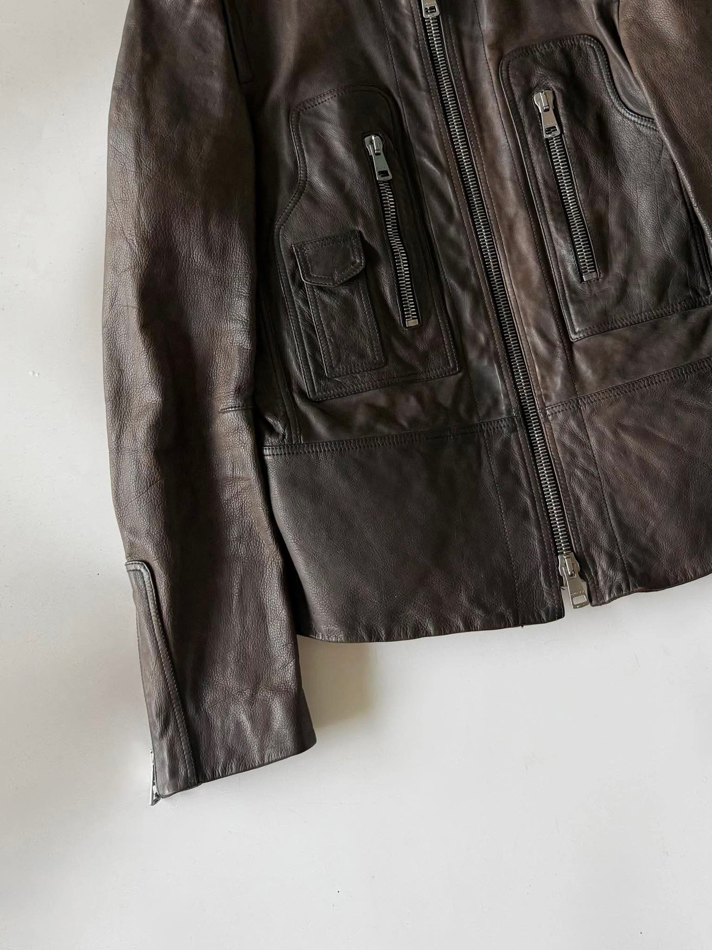SS2011 GUCCI BROWN ERODED LEATHER PREMIUM JACKET
