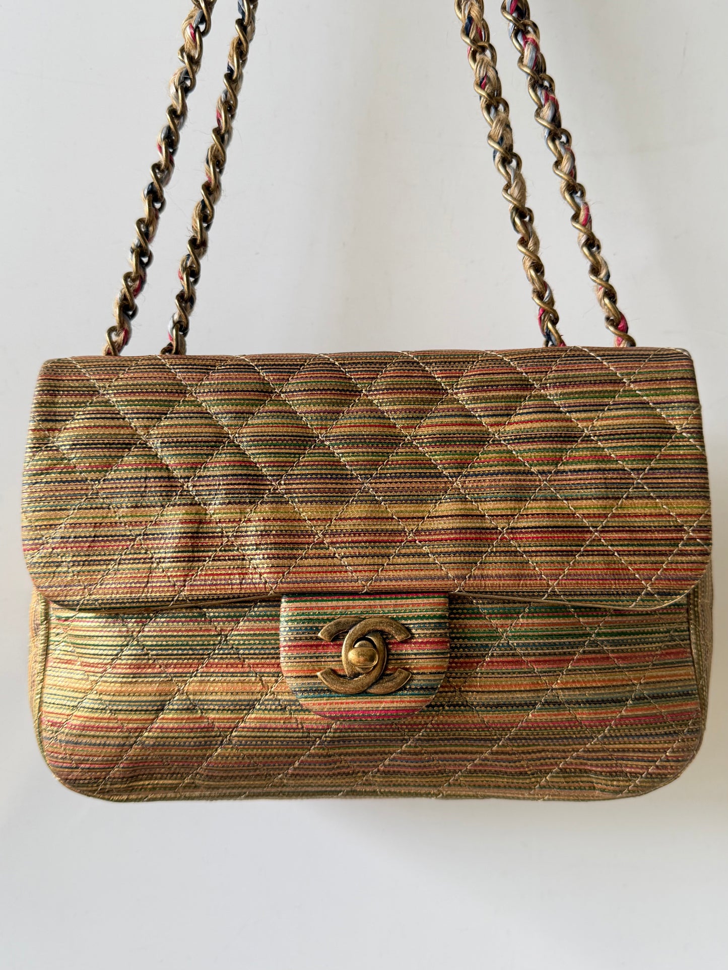 Chanel Metallic Sheepskin Thin Striped Small Single Flap