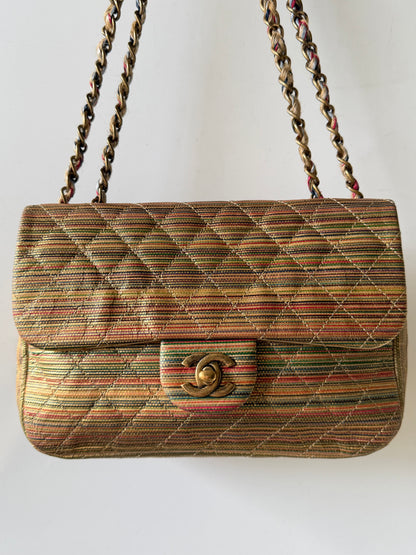 Chanel Metallic Sheepskin Thin Striped Small Single Flap