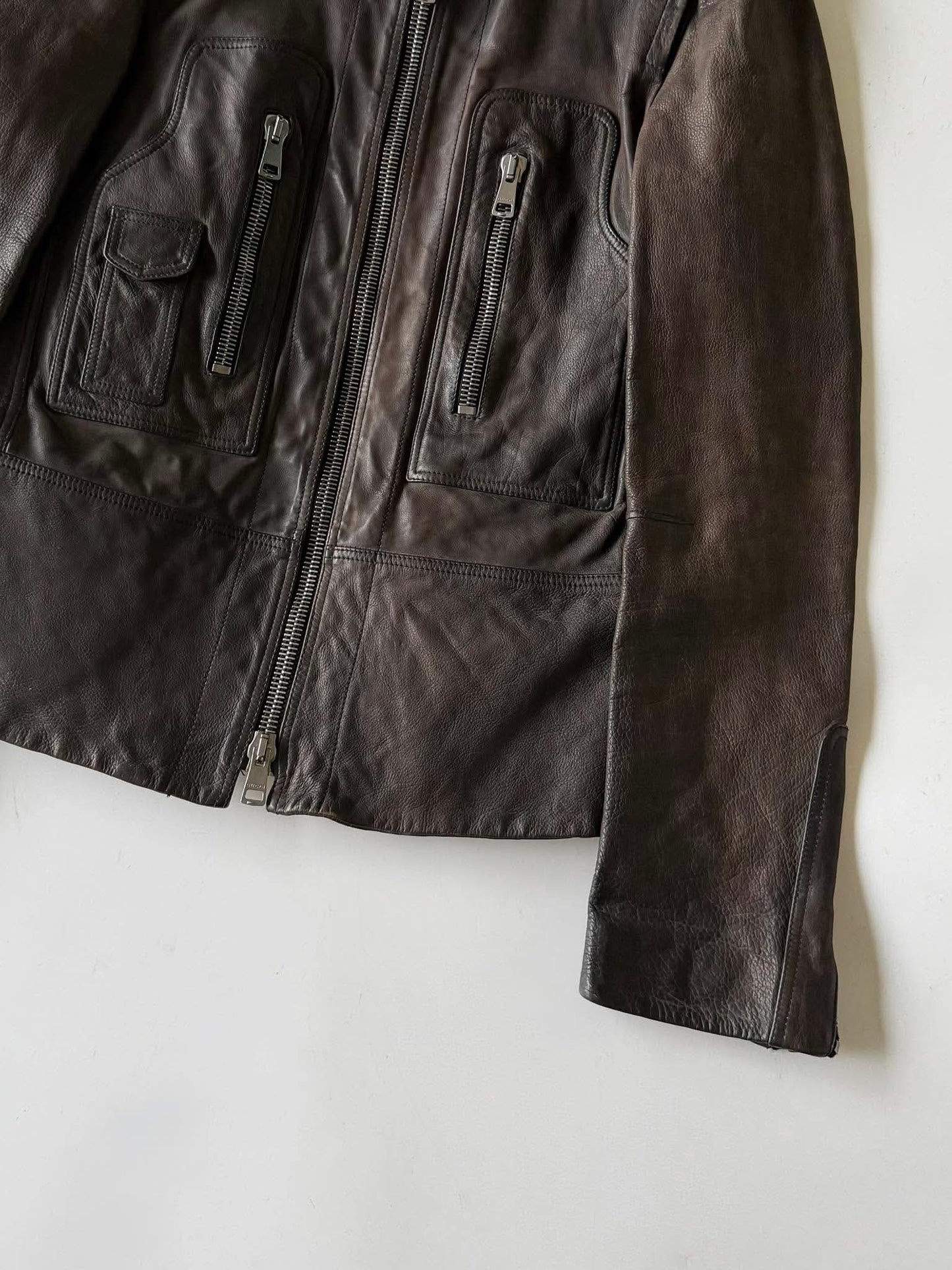 SS2011 GUCCI BROWN ERODED LEATHER PREMIUM JACKET
