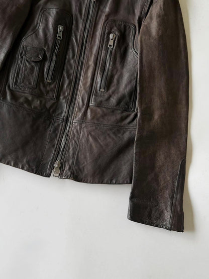 SS2011 GUCCI BROWN ERODED LEATHER PREMIUM JACKET