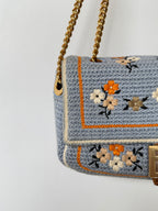 Fendi 2021 Light Blue Wool Knit Floral Baguette