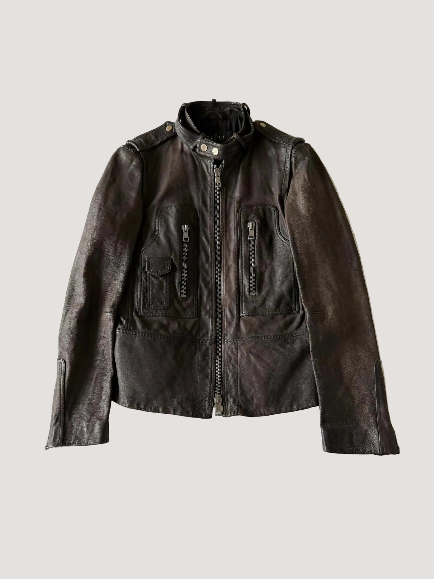 SS2011 GUCCI BROWN ERODED LEATHER PREMIUM JACKET