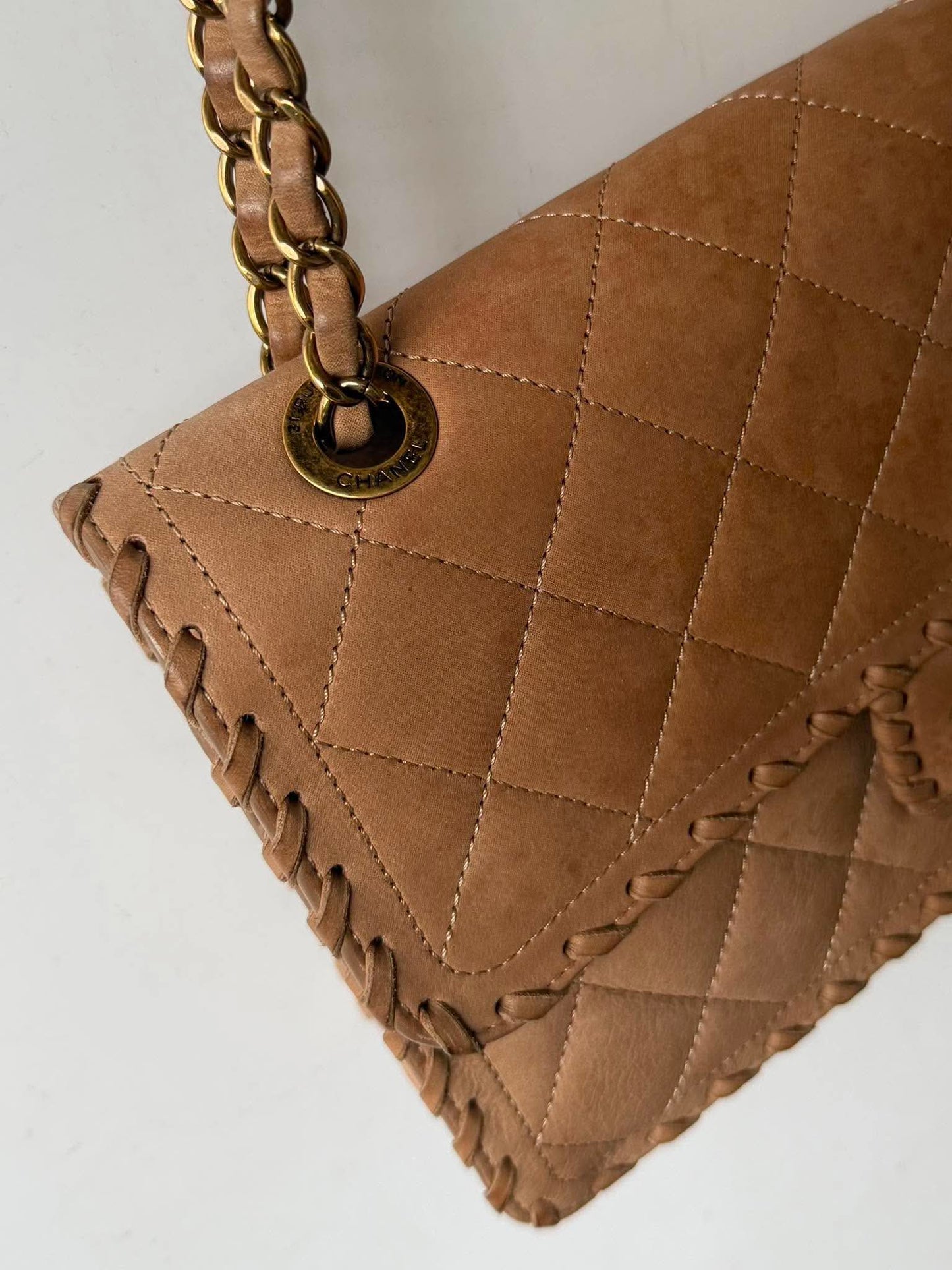 Chanel Brown Jumbo Quilted Iridescent Happy Stitch Flap