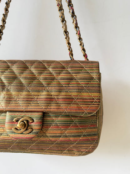 Chanel Metallic Sheepskin Thin Striped Small Single Flap