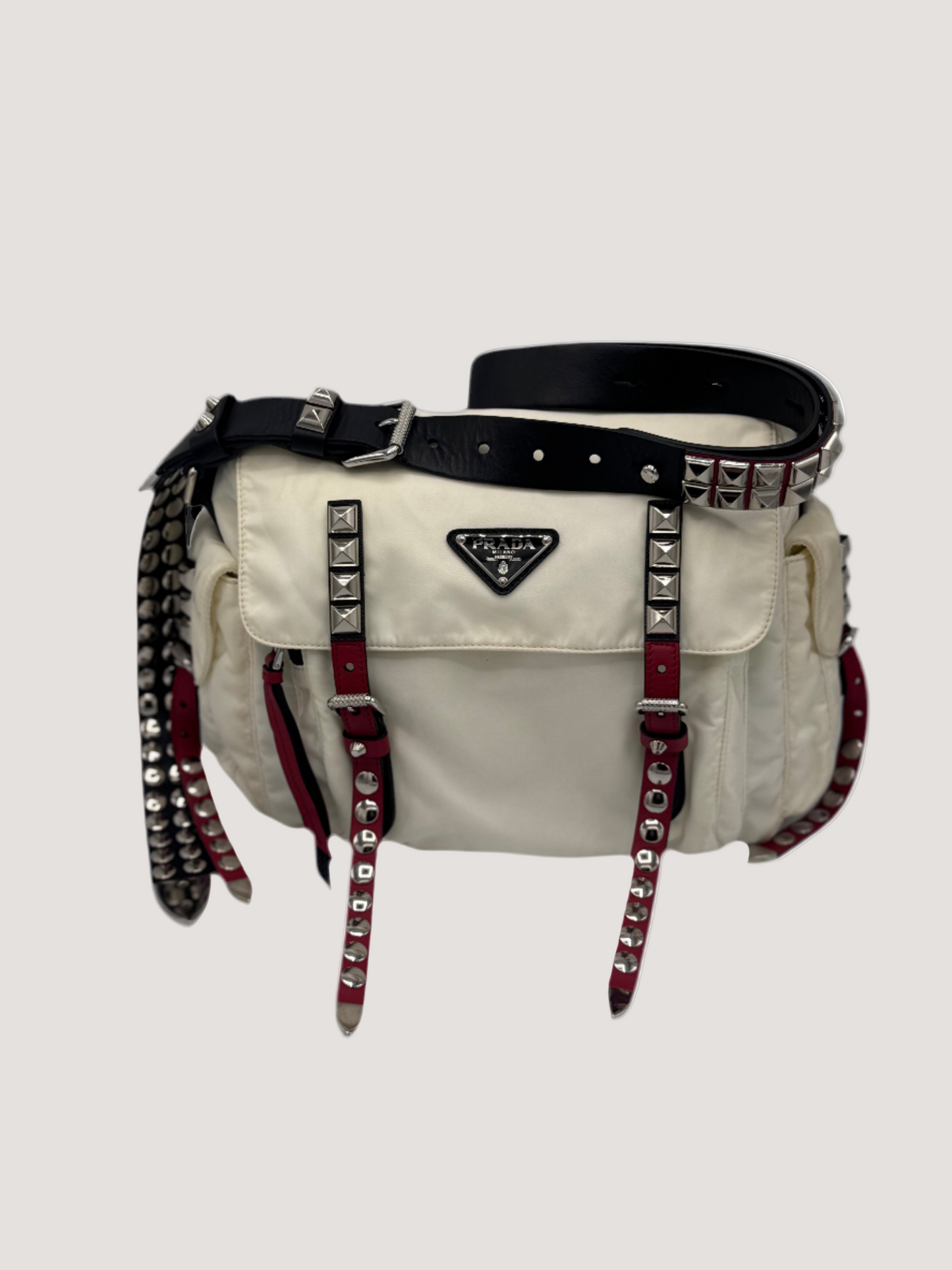 Prada 2018 New Vela Studded Messenger Bag