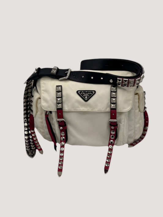 Prada 2018 New Vela Studded Messenger Bag