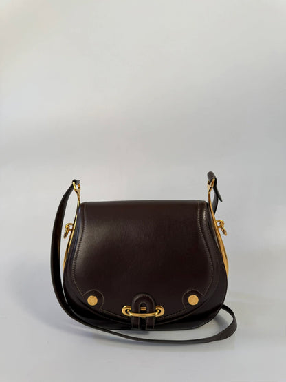 Vintage Hermes 1983 Brown Box Calf Passe Guide Shoulder Bag