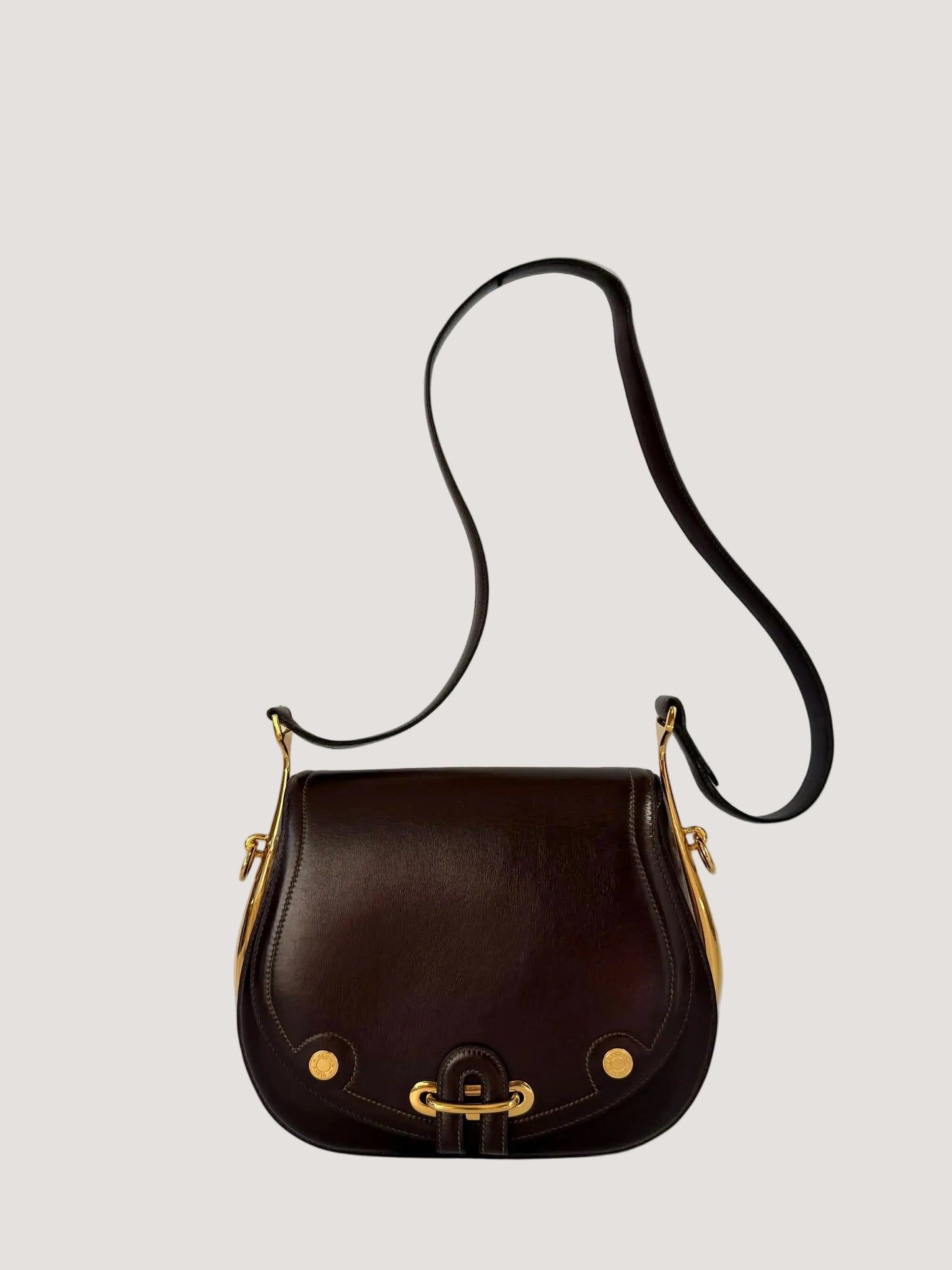 Vintage Hermes 1983 Brown Box Calf Passe Guide Shoulder Bag