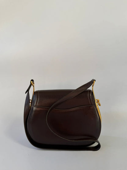 Vintage Hermes 1983 Brown Box Calf Passe Guide Shoulder Bag