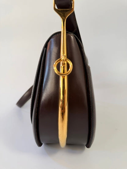 Vintage Hermes 1983 Brown Box Calf Passe Guide Shoulder Bag