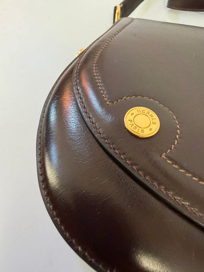 Vintage Hermes 1983 Brown Box Calf Passe Guide Shoulder Bag