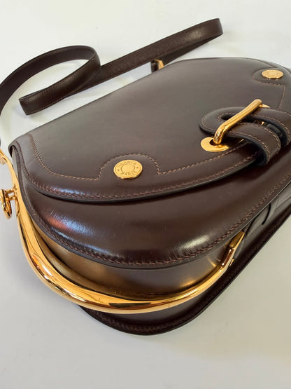 Vintage Hermes 1983 Brown Box Calf Passe Guide Shoulder Bag